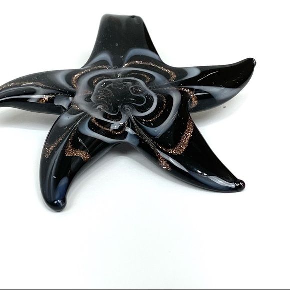 Three Glass Starfish Black Gold and White Necklace Pendant - Picture 9 of 15